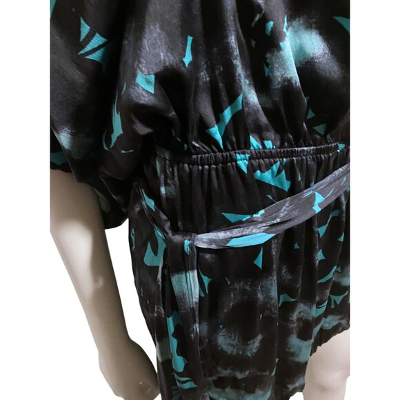 Y2K Express Silk Micro Mini Dress L Dolman Belt Stretch Grunge Glam Whimsygoth - Picture 5 of 13